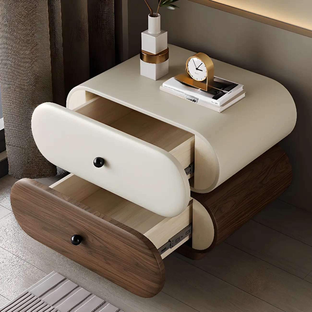 Table de chevet moderne bicolore avec tiroirs de rangement