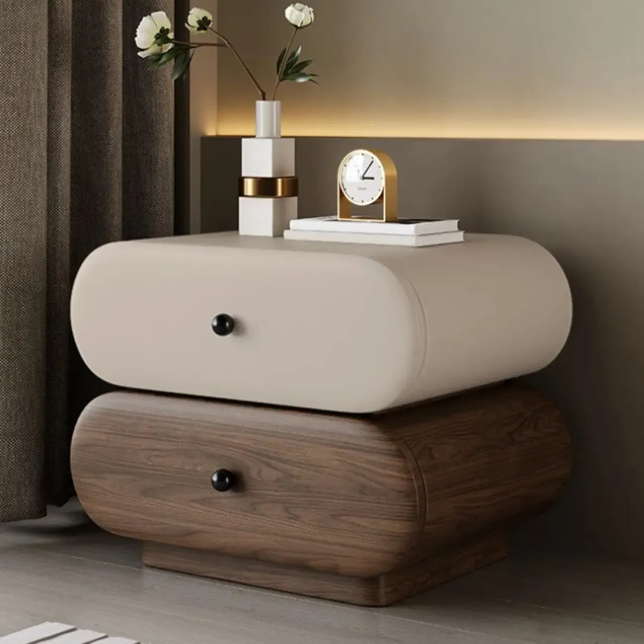 Table de chevet moderne bicolore avec tiroirs de rangement