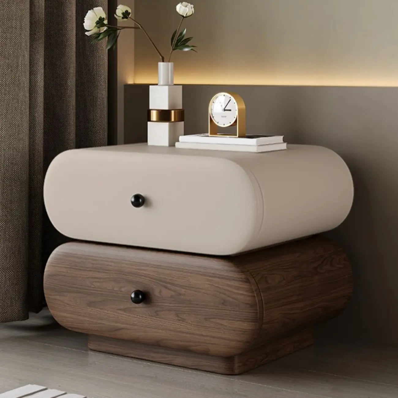 Table de chevet moderne bicolore avec tiroirs de rangement