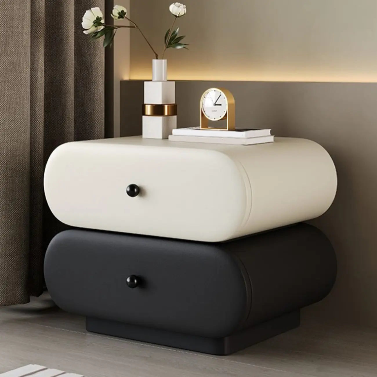 Table de chevet moderne bicolore avec tiroirs de rangement