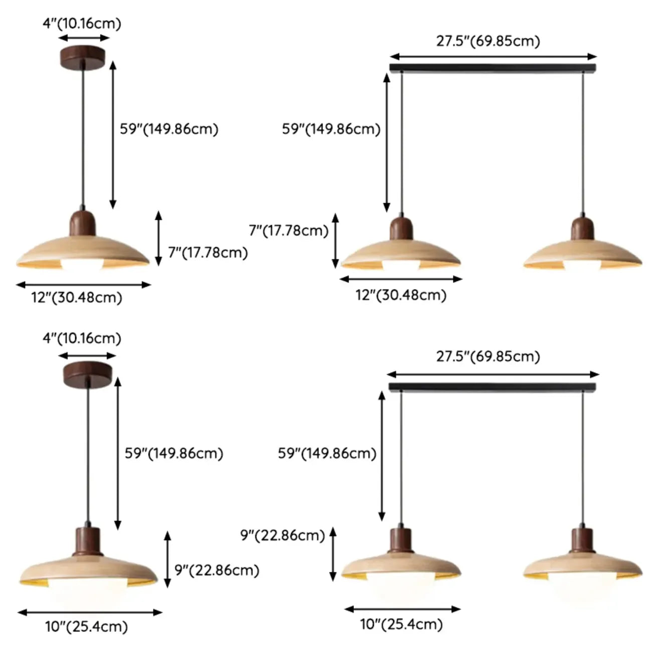 Suspension moderne en bois et verre pour îlot de cuisine