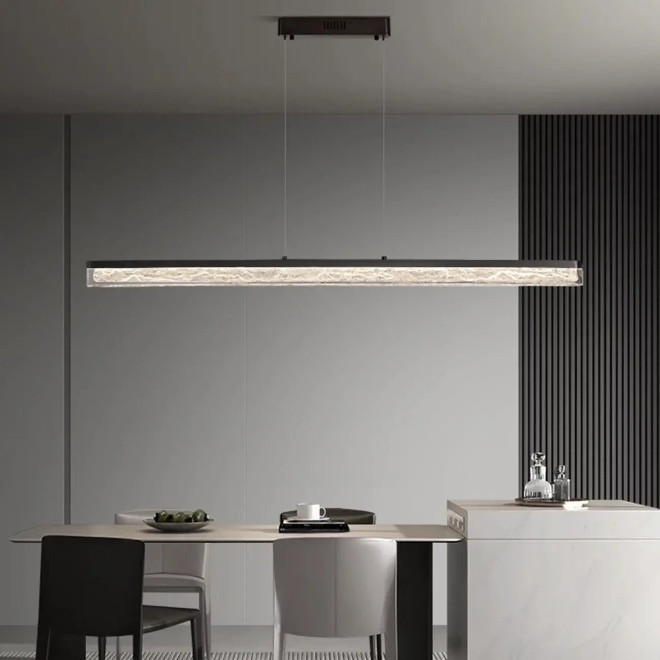 Suspension rectangulaire moderne en résine noire pour îlot de cuisine
