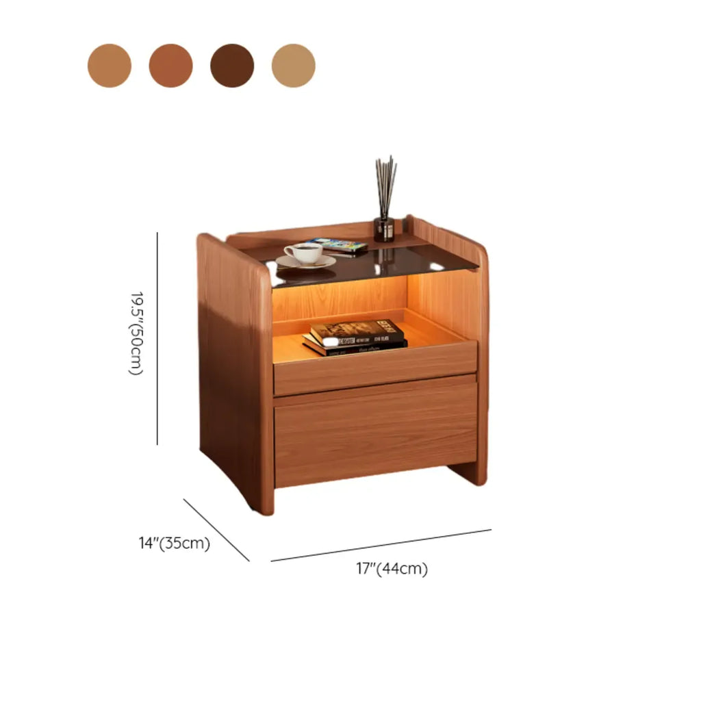 Table de chevet de rangement robuste en bois de cerisier avec éclairage intégré