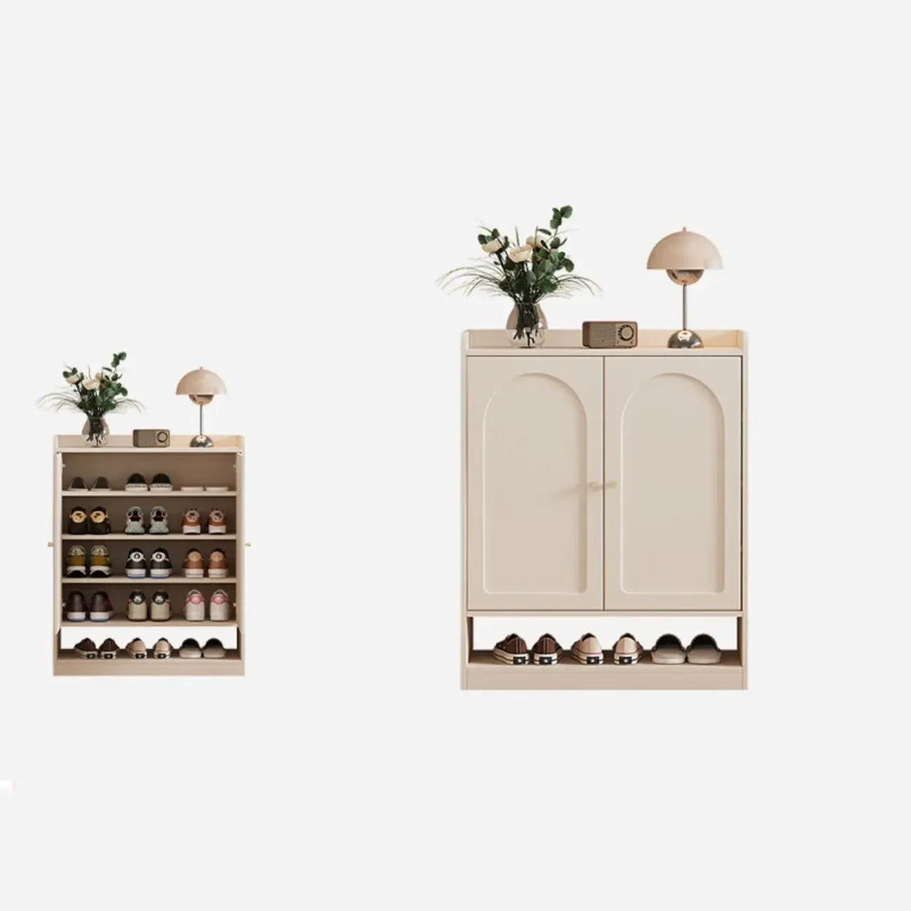 Meuble à chaussures minimaliste et polyvalent en bois blanc, réglable