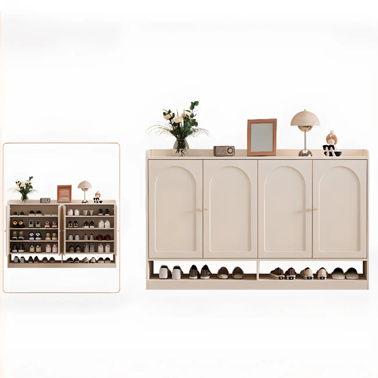 Meuble à chaussures minimaliste et polyvalent en bois blanc, réglable