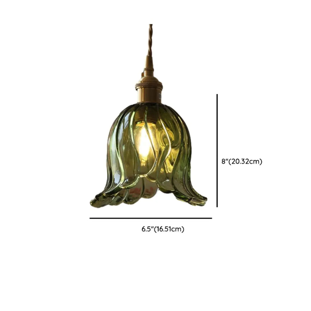 Mini suspension vintage en verre vert en forme de fleur, réglable.