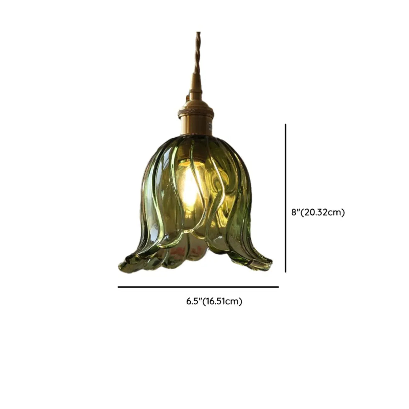 Mini suspension vintage en verre vert en forme de fleur, réglable.