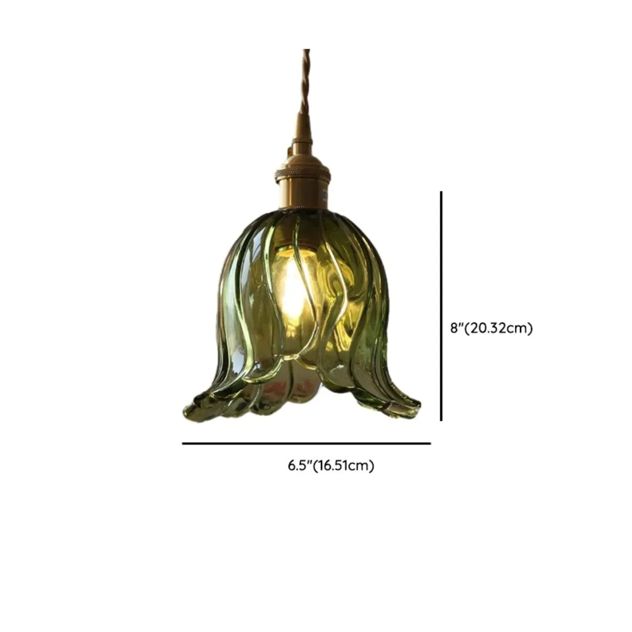 Mini suspension vintage en verre vert en forme de fleur, réglable.