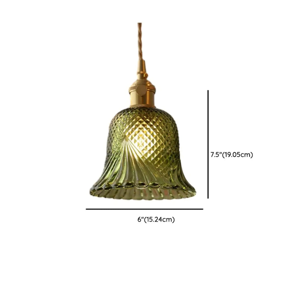 Mini suspension vintage en verre vert en forme de fleur, réglable.