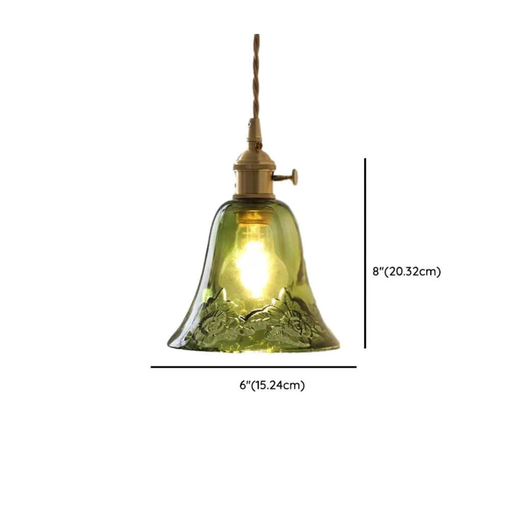 Mini suspension vintage en verre vert en forme de fleur, réglable.