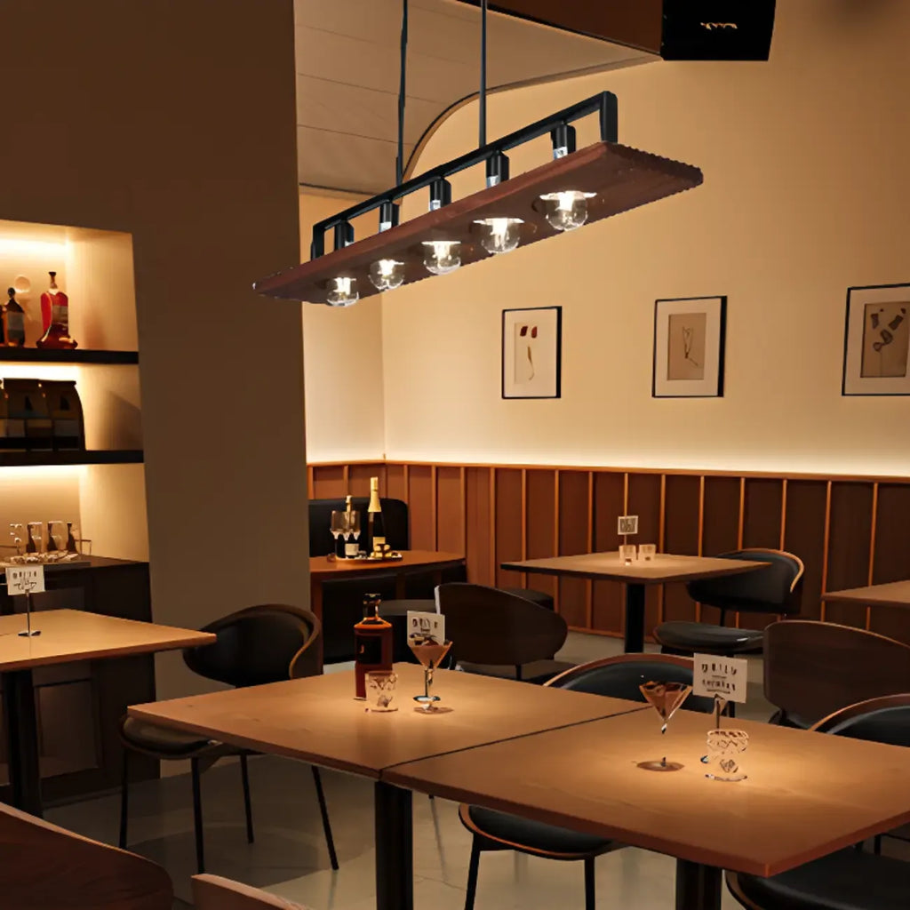 Suspension industrielle à 5 lumières en verre noir pour îlot de cuisine