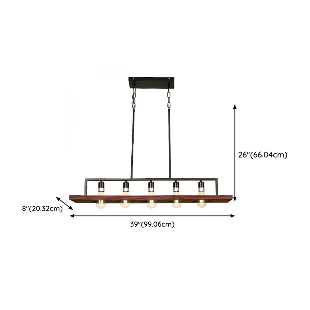 Suspension industrielle à 5 lumières en verre noir pour îlot de cuisine