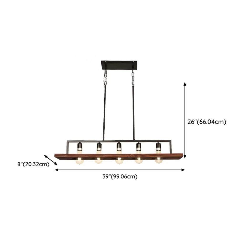 Suspension industrielle à 5 lumières en verre noir pour îlot de cuisine