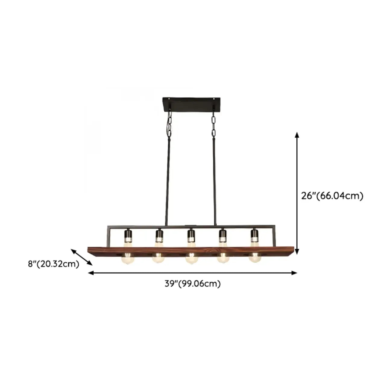 Suspension industrielle à 5 lumières en verre noir pour îlot de cuisine