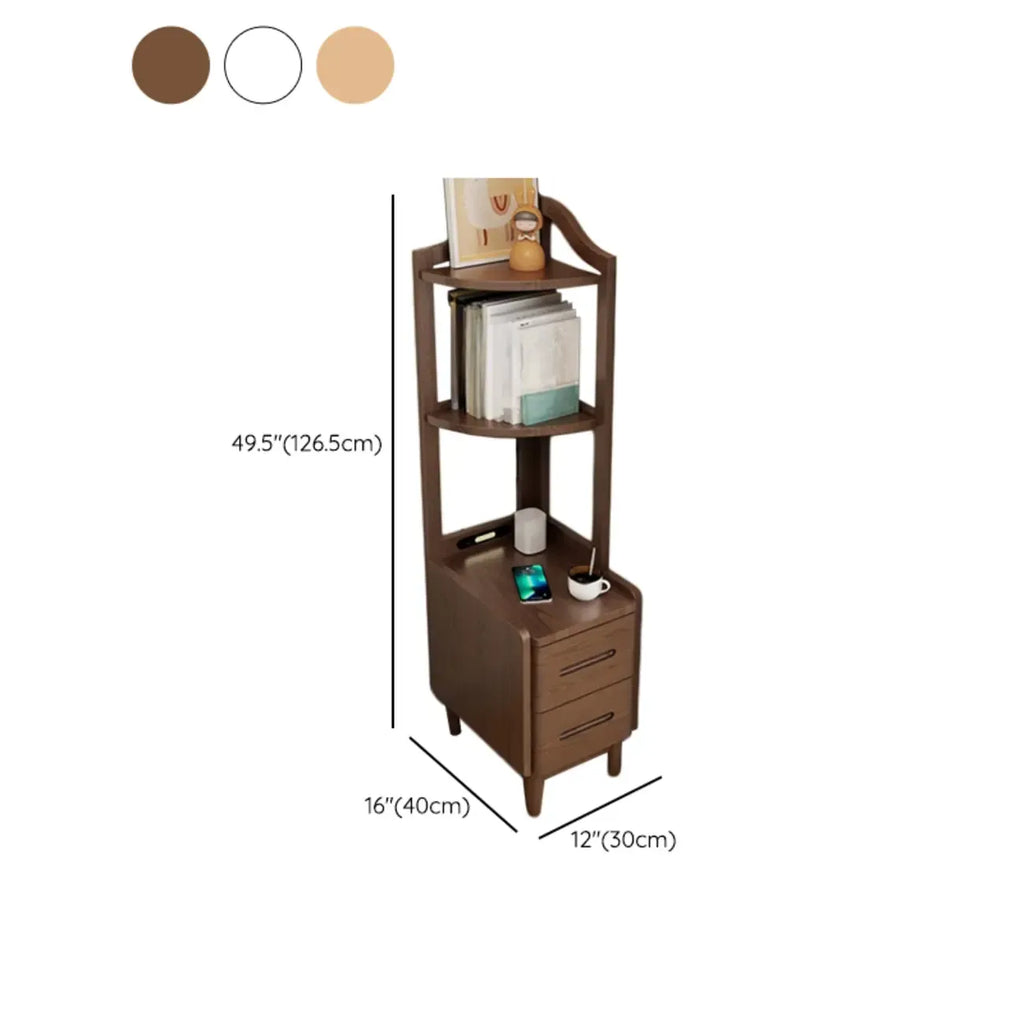 Table de chevet haute en bois avec tiroirs et rangement ouvert