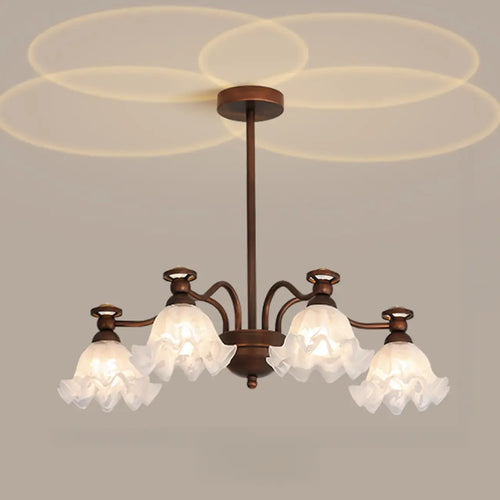 Lustre moderne en bronze noir, verre et cristal à motif floral