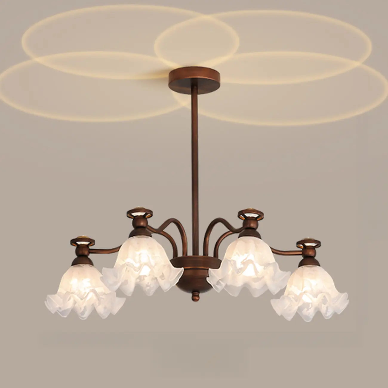 Lustre moderne en bronze noir, verre et cristal à motif floral