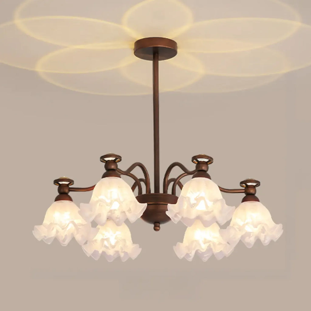 Lustre moderne en bronze noir, verre et cristal à motif floral