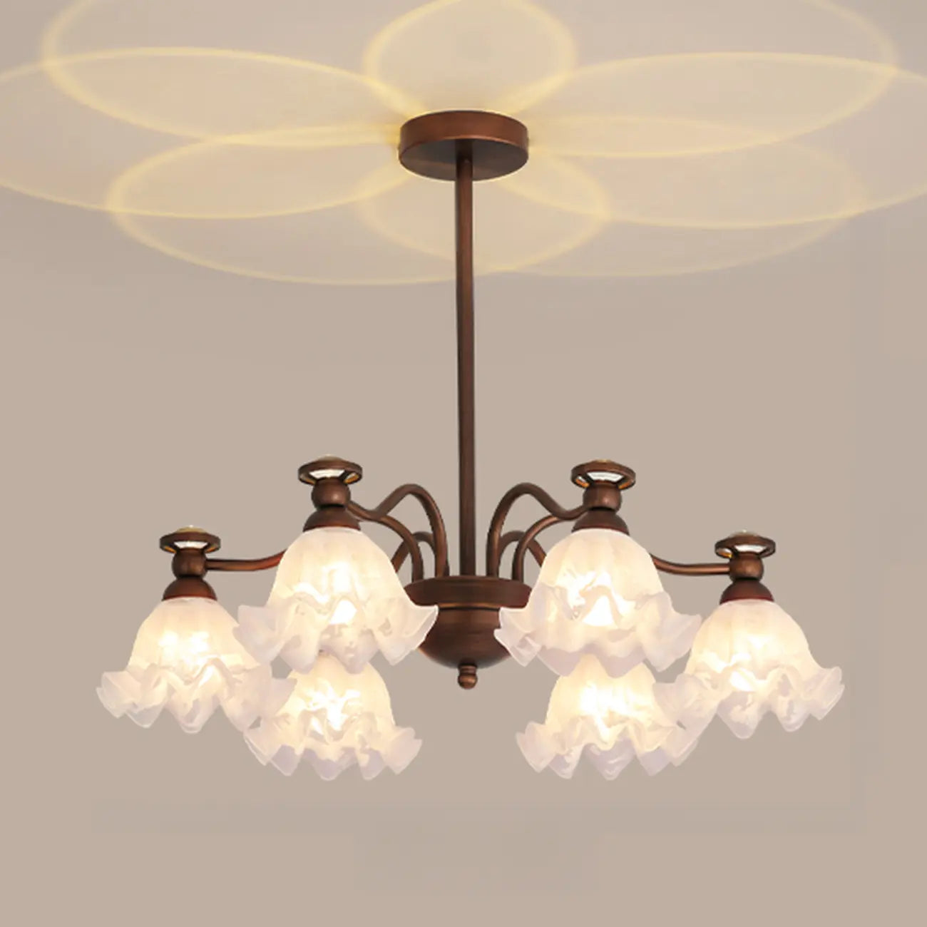 Lustre moderne en bronze noir, verre et cristal à motif floral