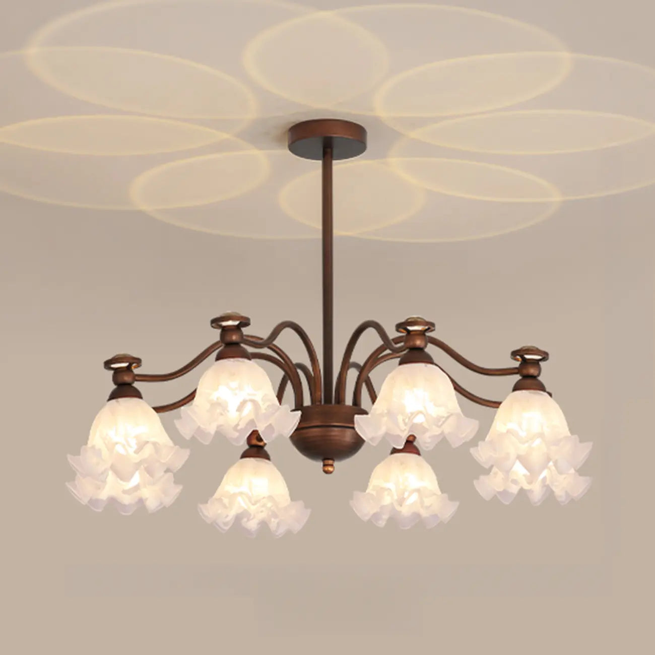 Lustre moderne en bronze noir, verre et cristal à motif floral