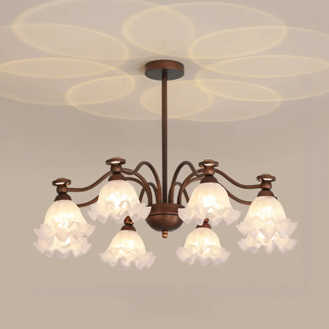 Lustre moderne en bronze noir, verre et cristal à motif floral