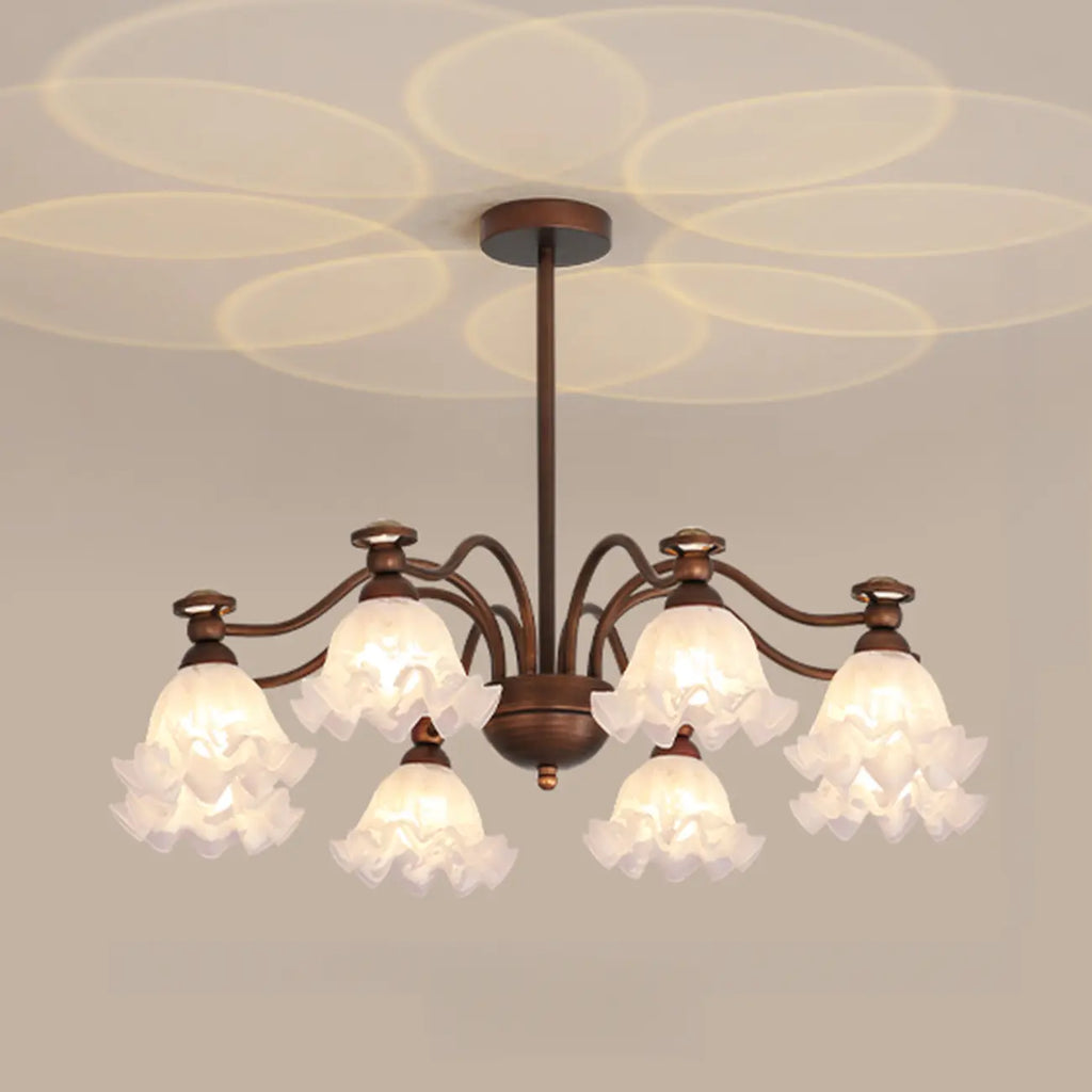 Lustre moderne en bronze noir, verre et cristal à motif floral