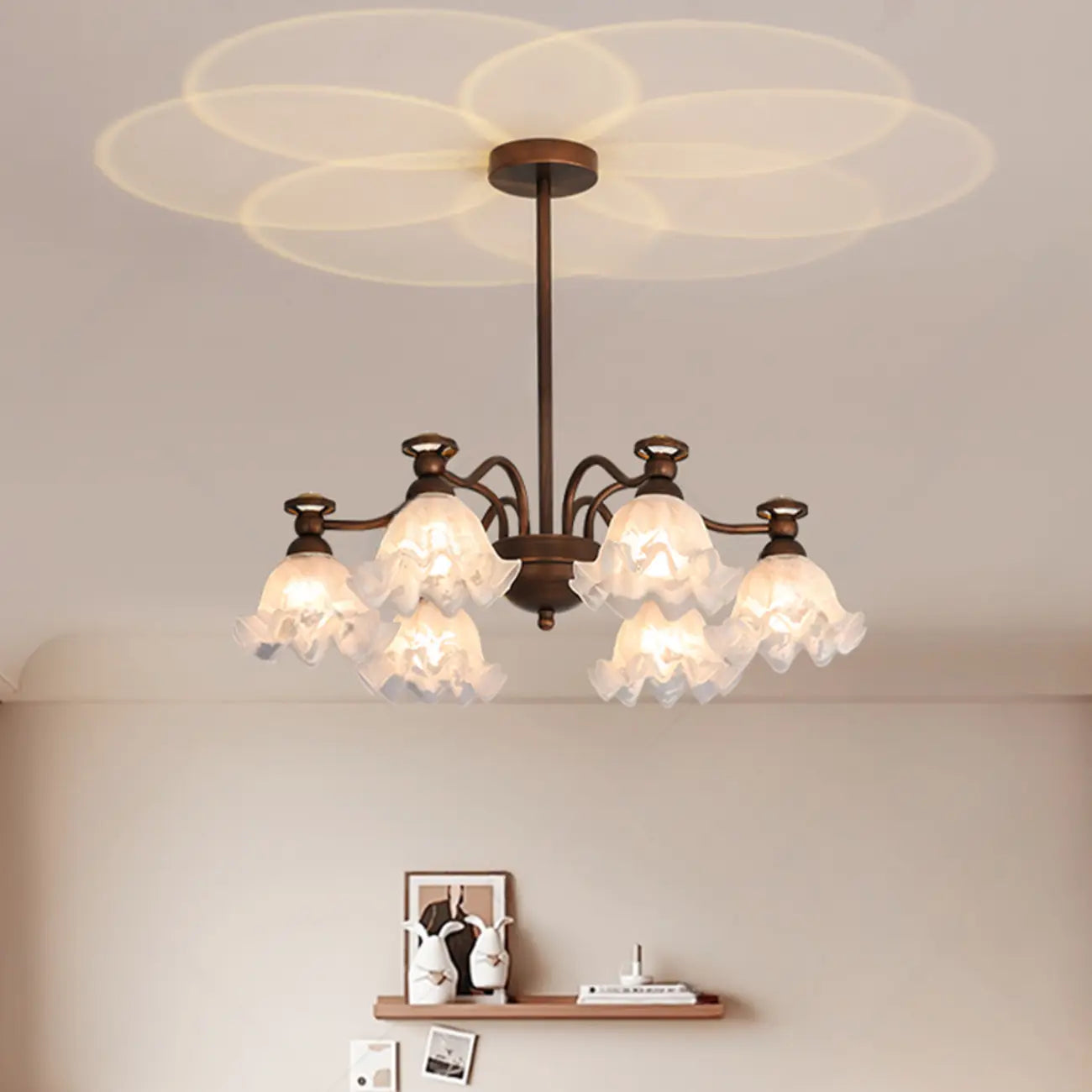 Lustre moderne en bronze noir, verre et cristal à motif floral