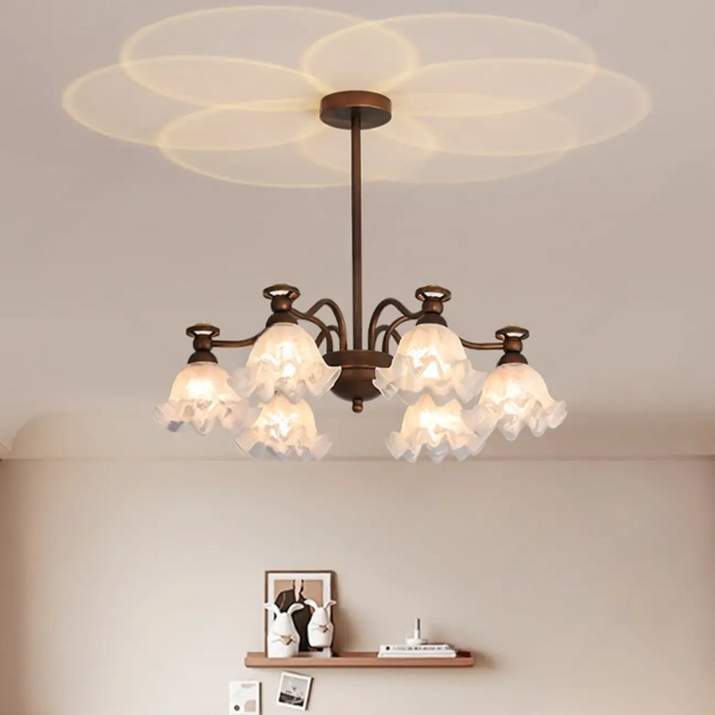 Lustre moderne en bronze noir, verre et cristal à motif floral