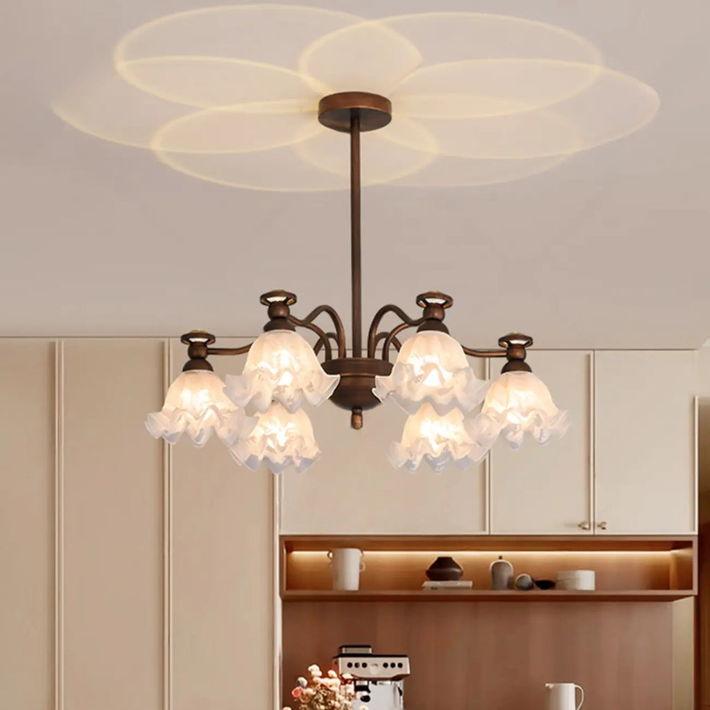 Lustre moderne en bronze noir, verre et cristal à motif floral