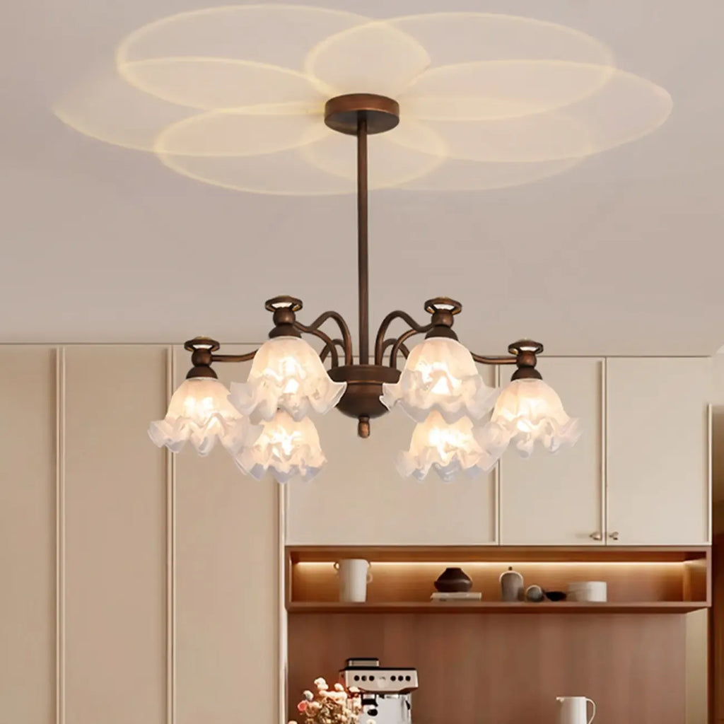 Lustre moderne en bronze noir, verre et cristal à motif floral