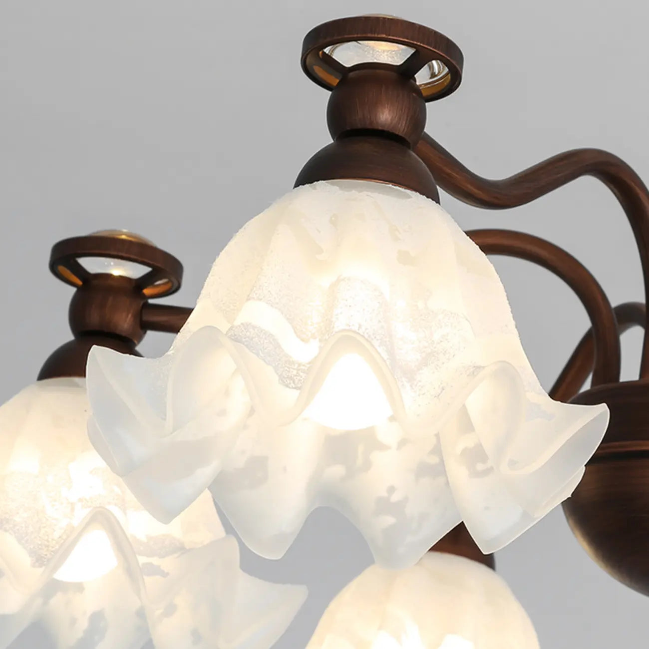 Lustre moderne en bronze noir, verre et cristal à motif floral