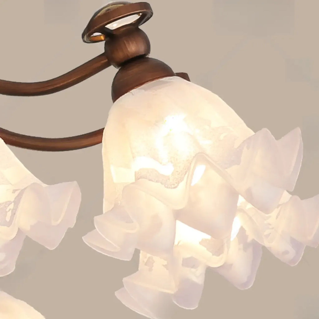 Lustre moderne en bronze noir, verre et cristal à motif floral