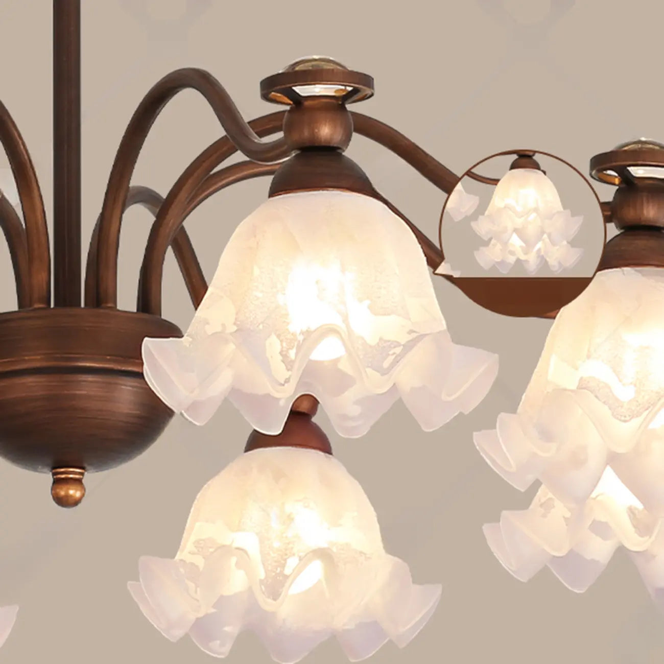 Lustre moderne en bronze noir, verre et cristal à motif floral