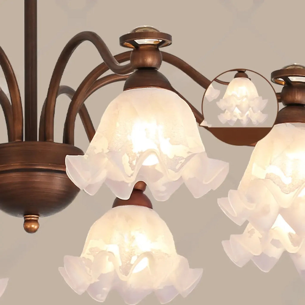 Lustre moderne en bronze noir, verre et cristal à motif floral