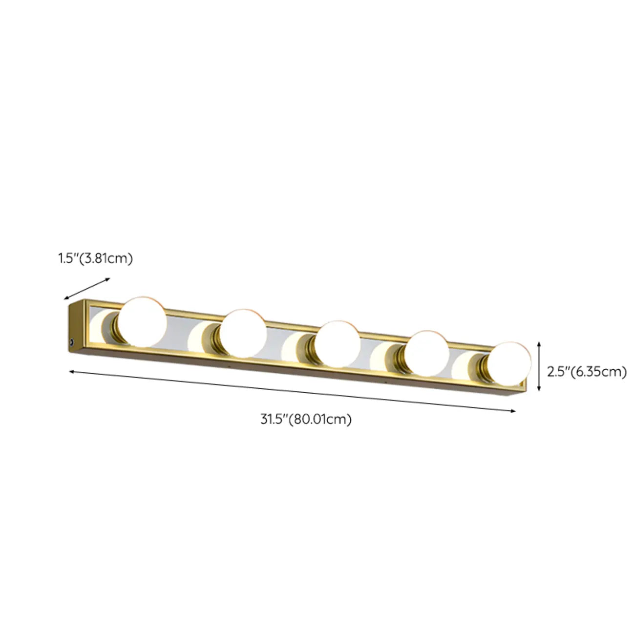 Applique murale LED dorée moderne et droite à 4 lumières pour salle de bain