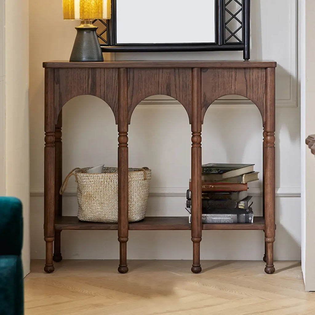 Console rectangulaire en bois brun avec étagères