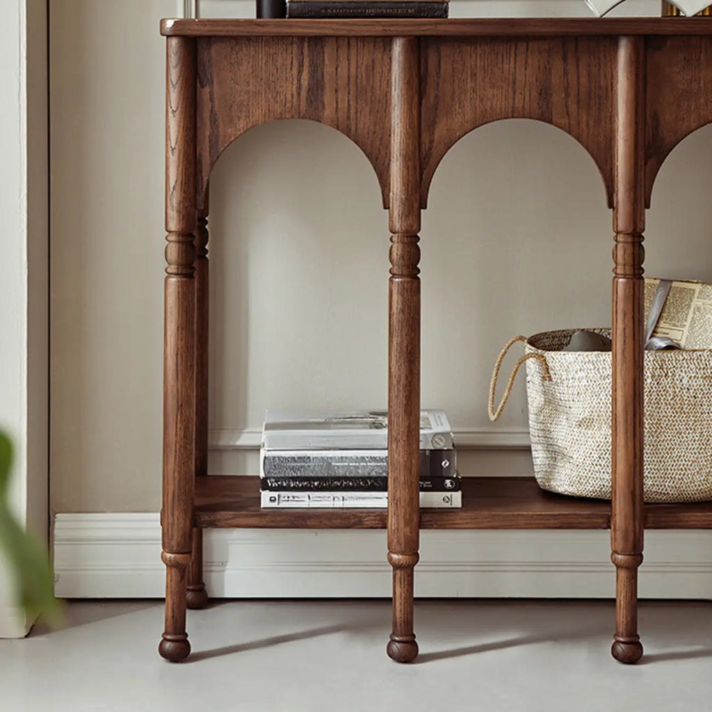 Console rectangulaire en bois brun avec étagères