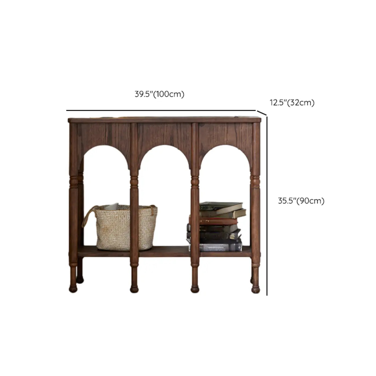 Console rectangulaire en bois brun avec étagères