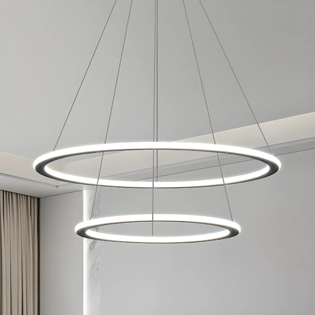 Lustre moderne minimaliste à LED en métal noir avec anneau circulaire