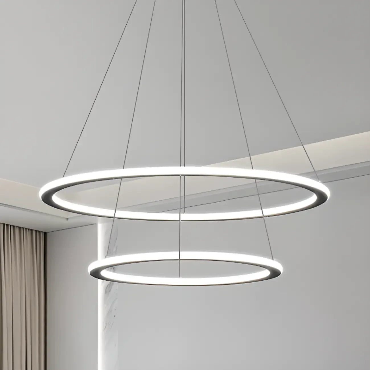 Lustre moderne minimaliste à LED en métal noir avec anneau circulaire