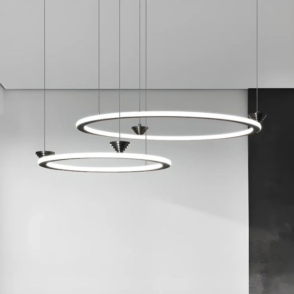 Lustre moderne minimaliste à LED en métal noir avec anneau circulaire