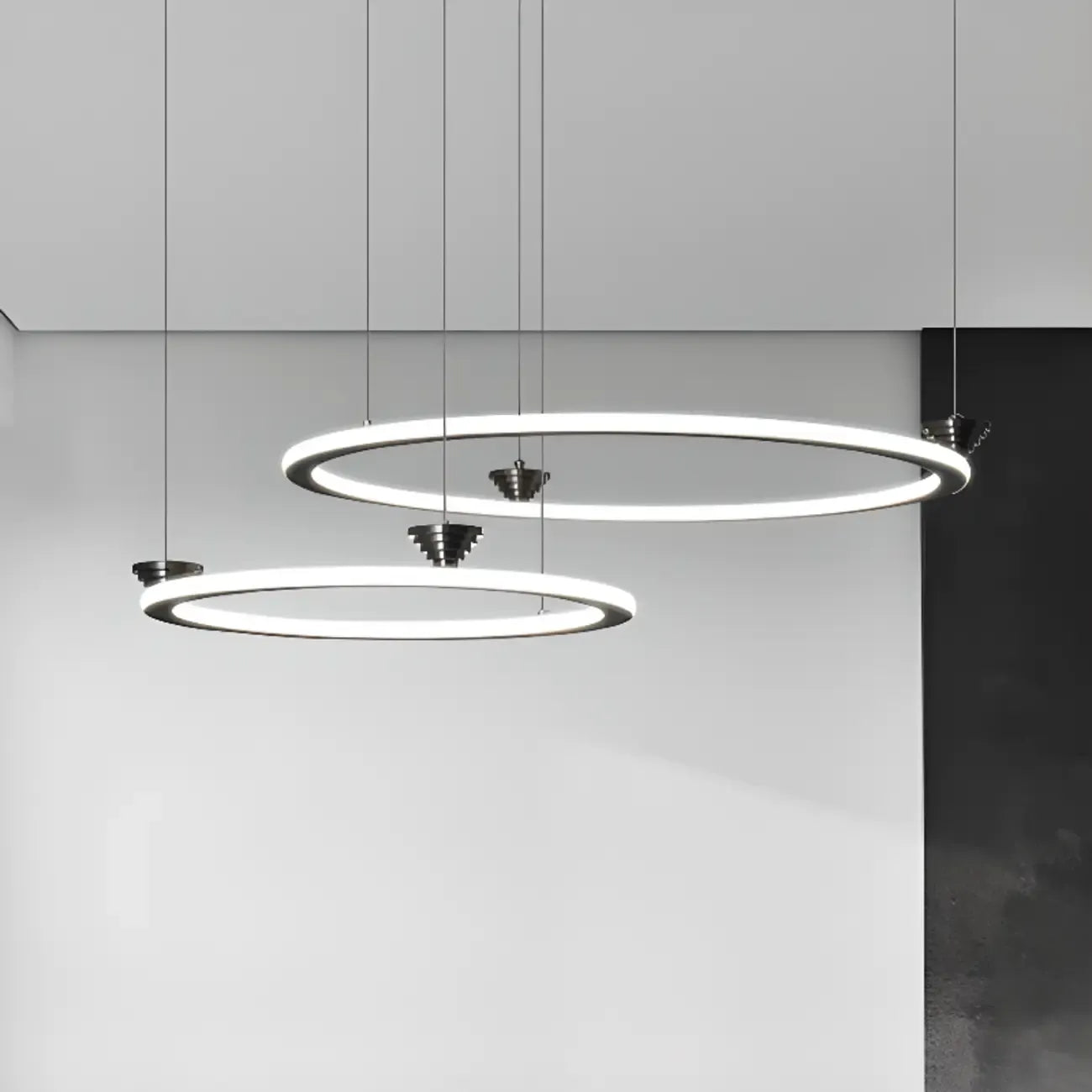 Lustre moderne minimaliste à LED en métal noir avec anneau circulaire