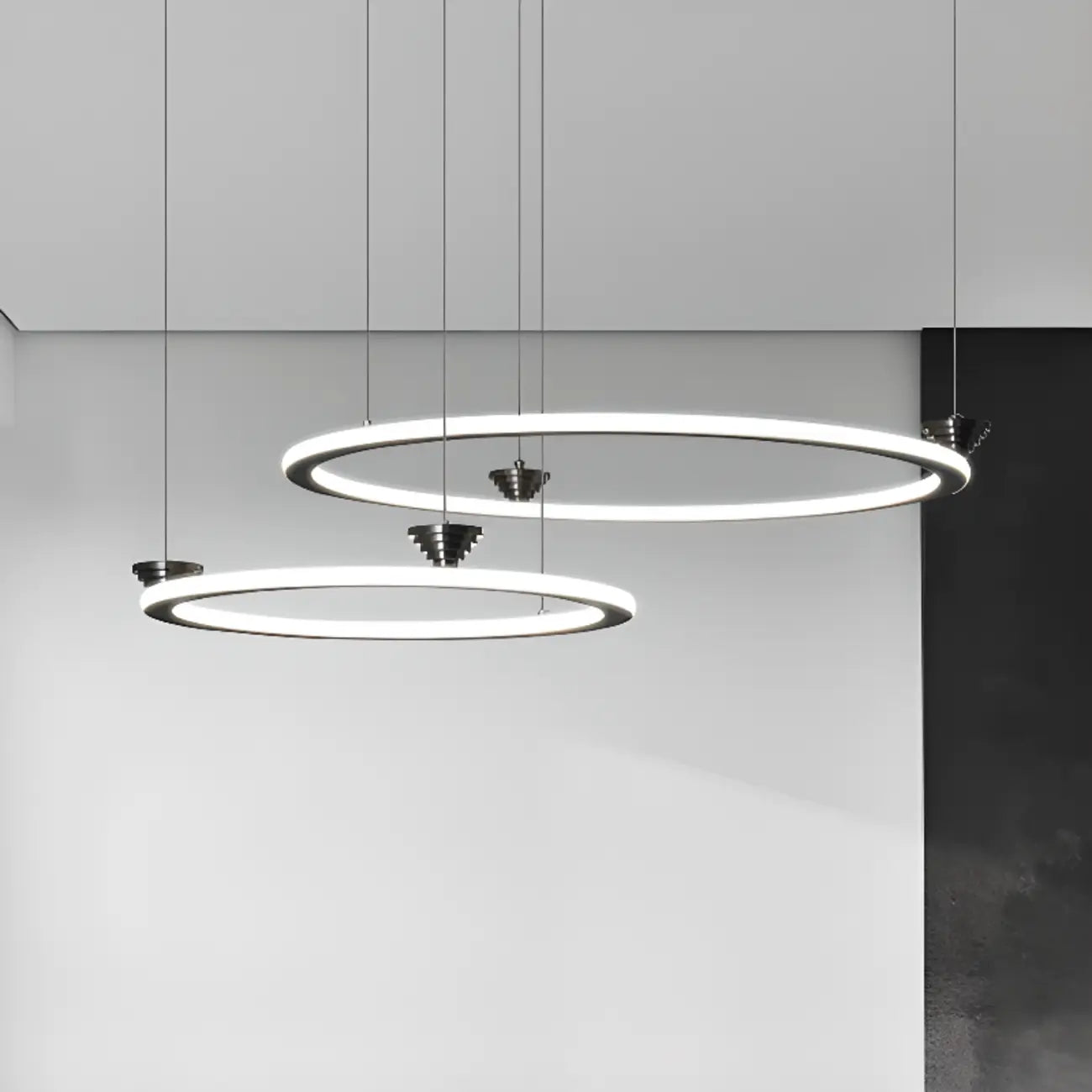 Lustre moderne minimaliste à LED en métal noir avec anneau circulaire