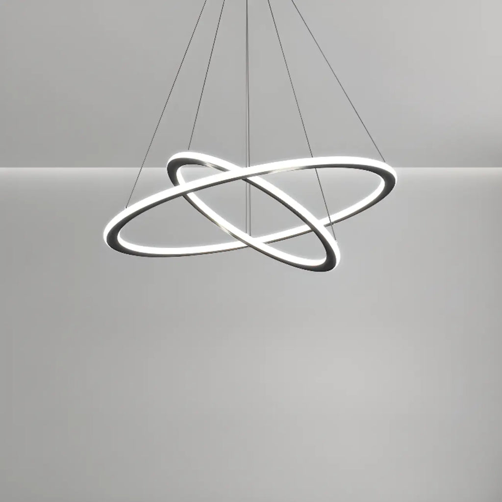Lustre moderne minimaliste à LED en métal noir avec anneau circulaire