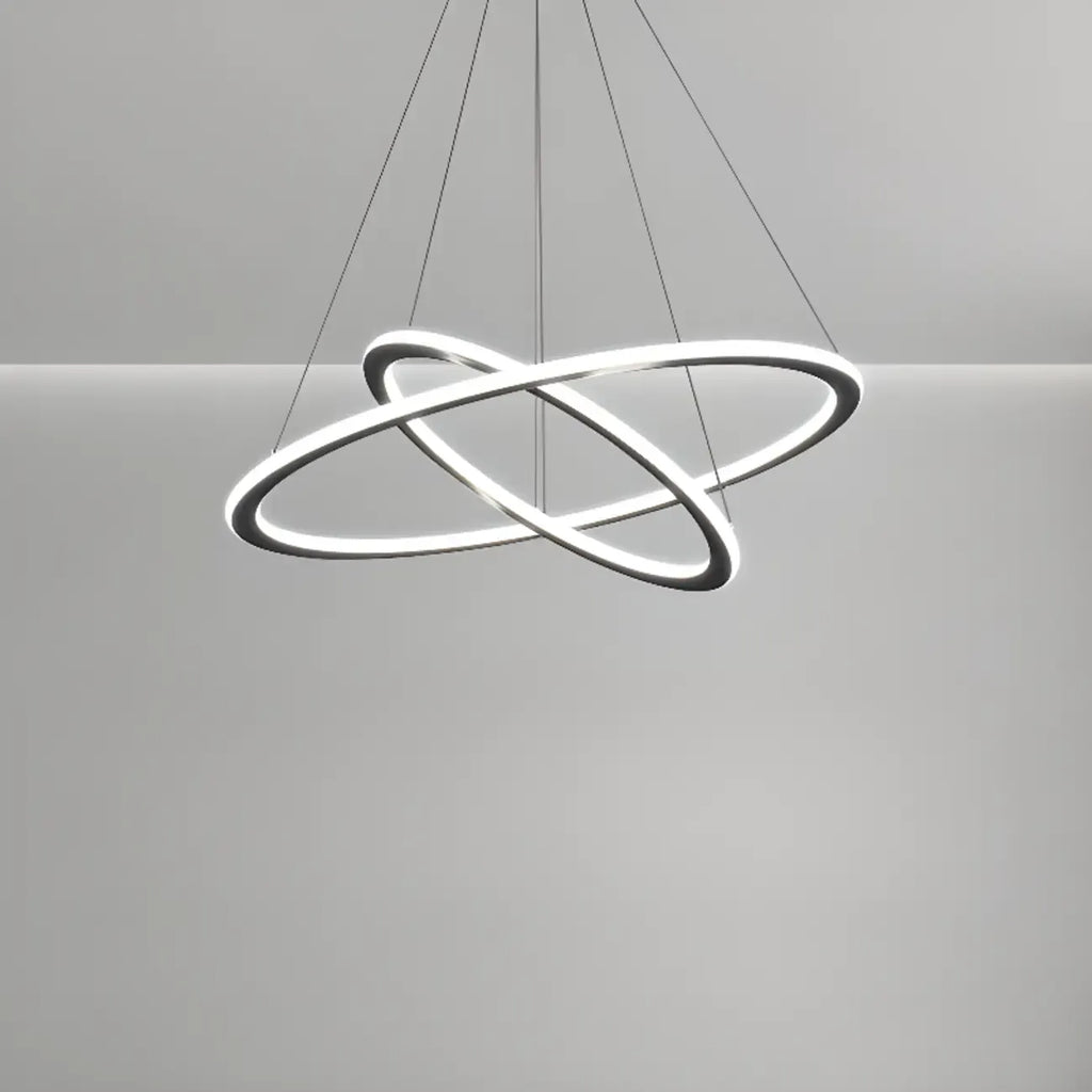 Lustre moderne minimaliste à LED en métal noir avec anneau circulaire