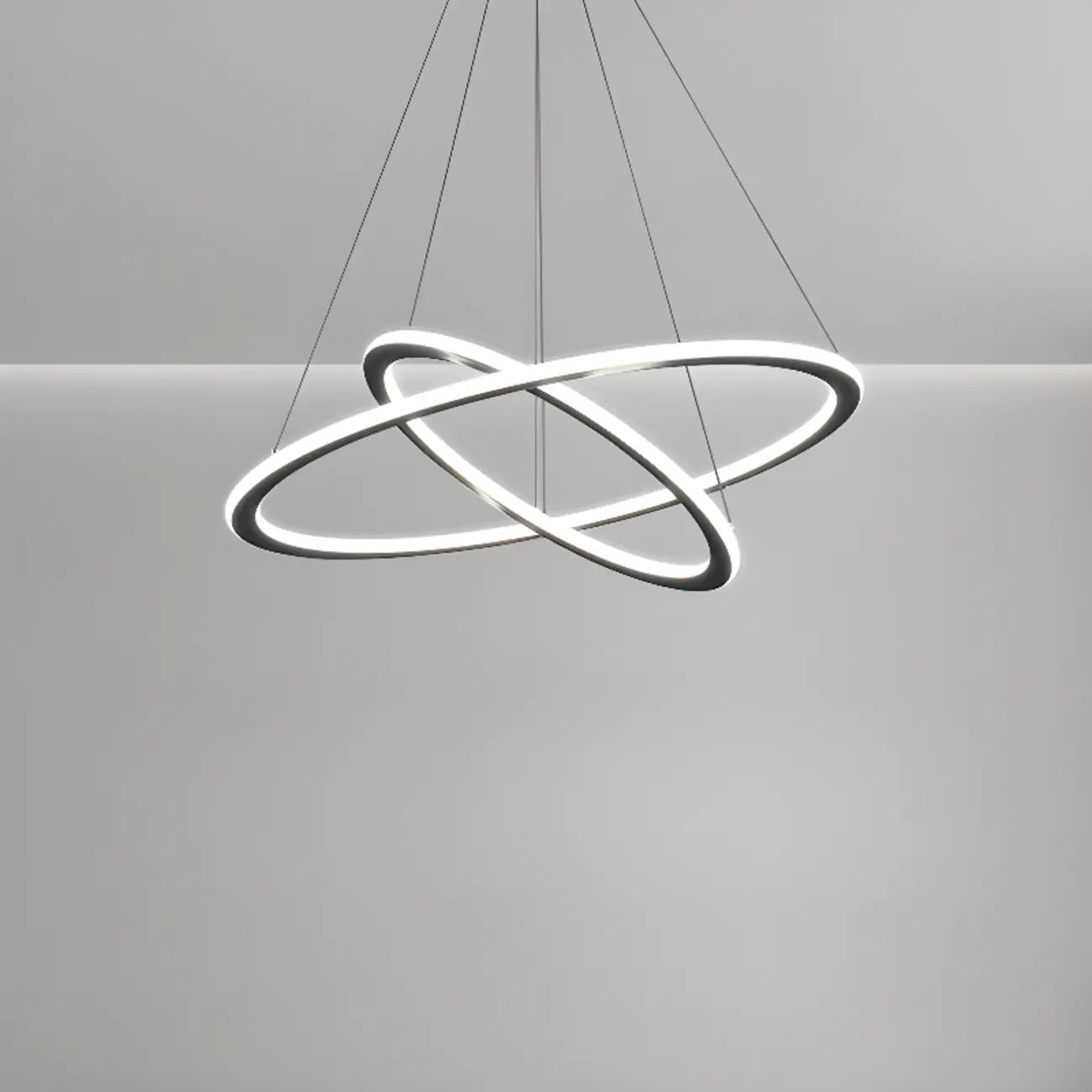 Lustre moderne minimaliste à LED en métal noir avec anneau circulaire