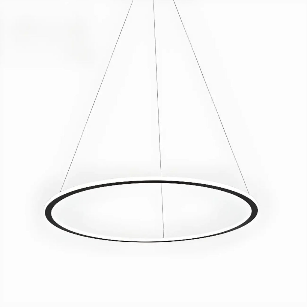 Lustre moderne minimaliste à LED en métal noir avec anneau circulaire