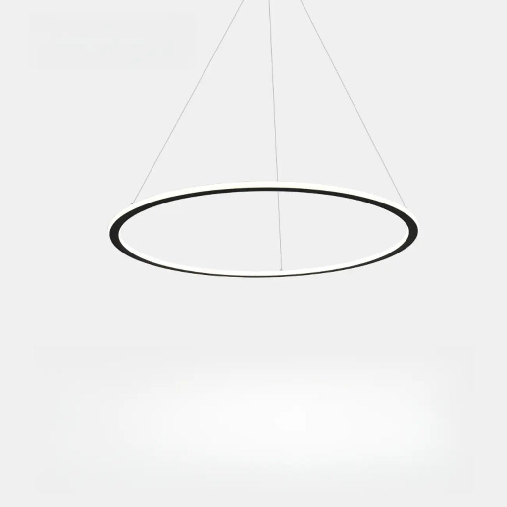 Lustre moderne minimaliste à LED en métal noir avec anneau circulaire
