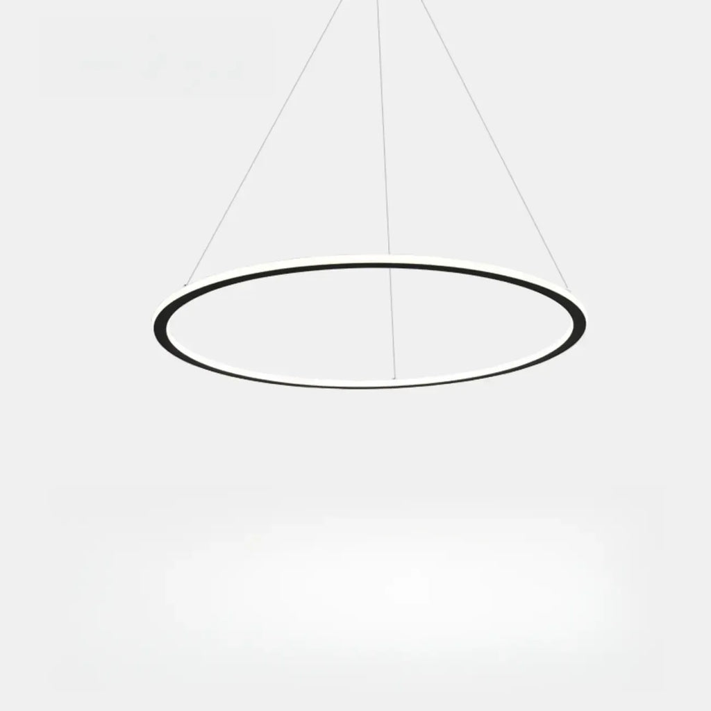 Lustre moderne minimaliste à LED en métal noir avec anneau circulaire