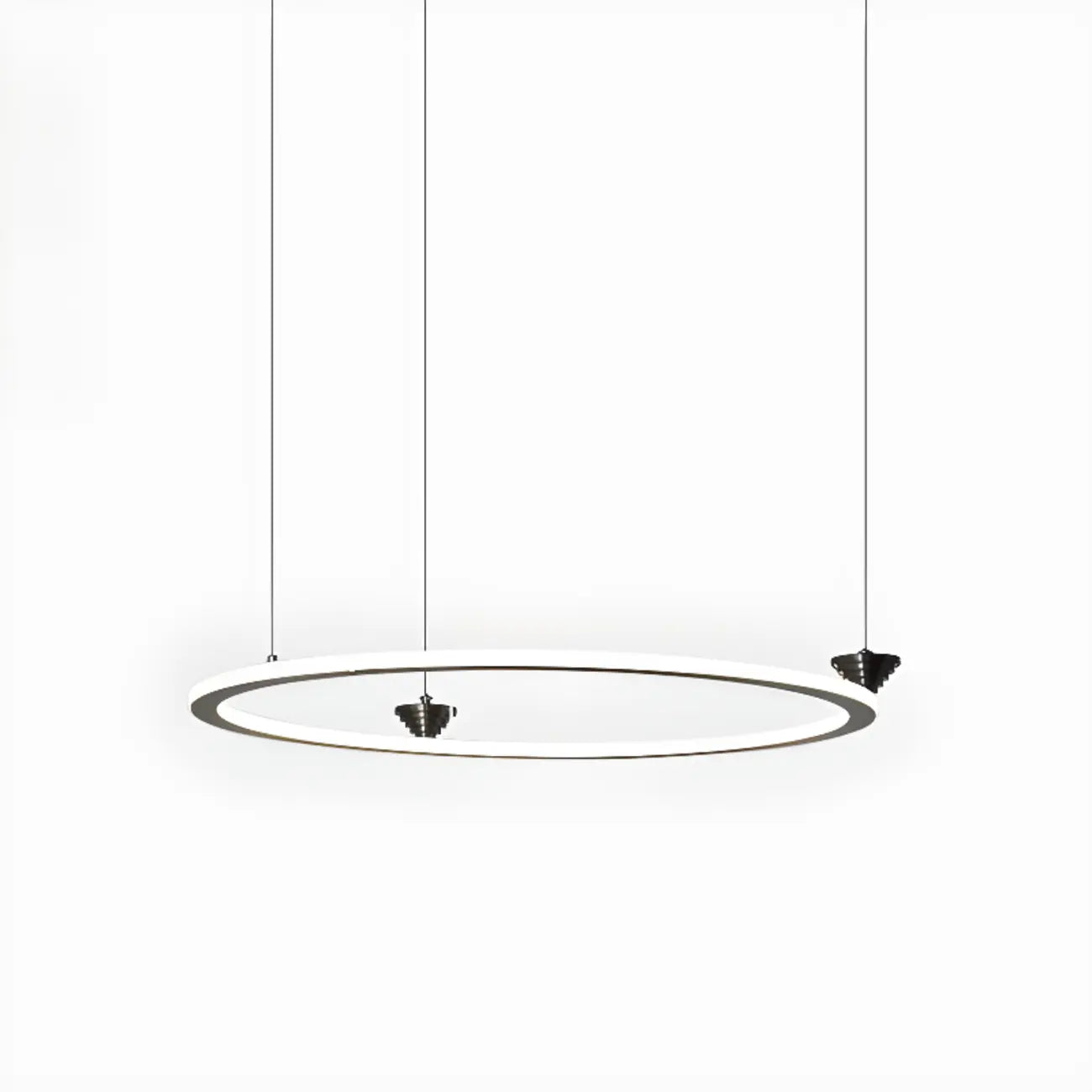 Lustre moderne minimaliste à LED en métal noir avec anneau circulaire